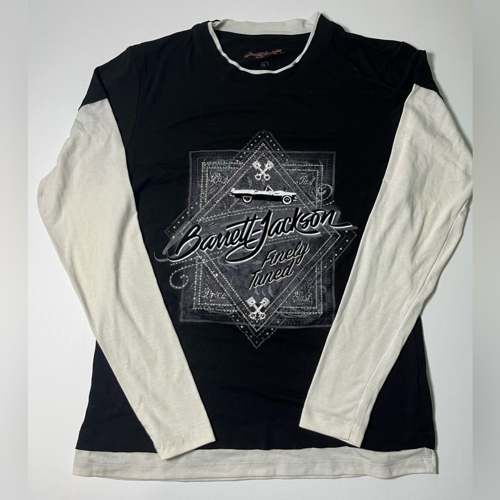 Barrett Jackson Long Sleeve Tee‎ Baseball Style Black and White Glitter